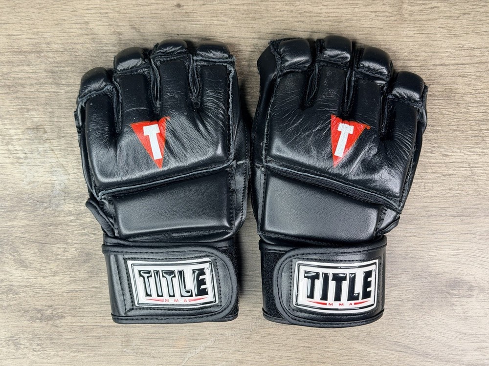 TITLE MMA Training Gloves Open Finger Black Grappling Sparring