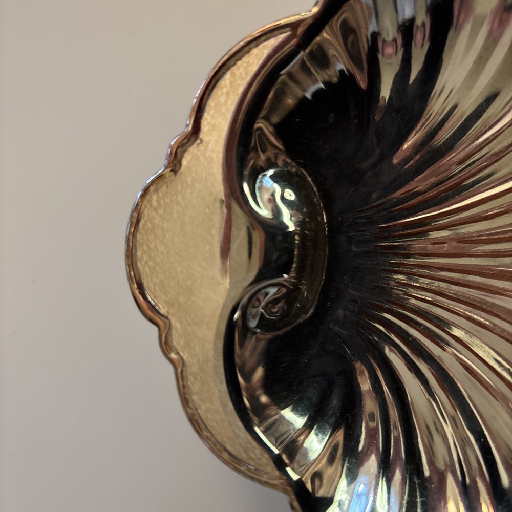 Vintage Silver Plate Shell Dish 1950s Silver Over Copper