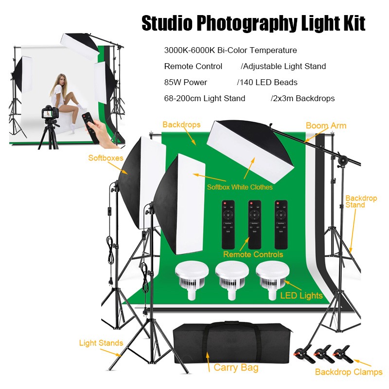 Bi-Color  85W LED Photography Light Kit Remote Control+ Light Stand & Carry Bag