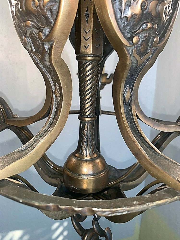 1930's HIGH QUALITY 5 LIGHT SOLID BRONZE MARITIME CHANDELIER