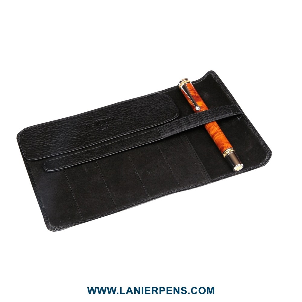 Aston Leather Roll Up Pen Case - 5 Pen Holder Roll Up Black Case