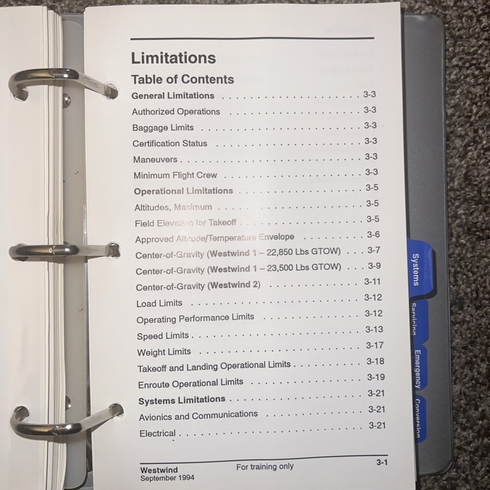 Simuflite Westwind Cockpit Reference Handbook