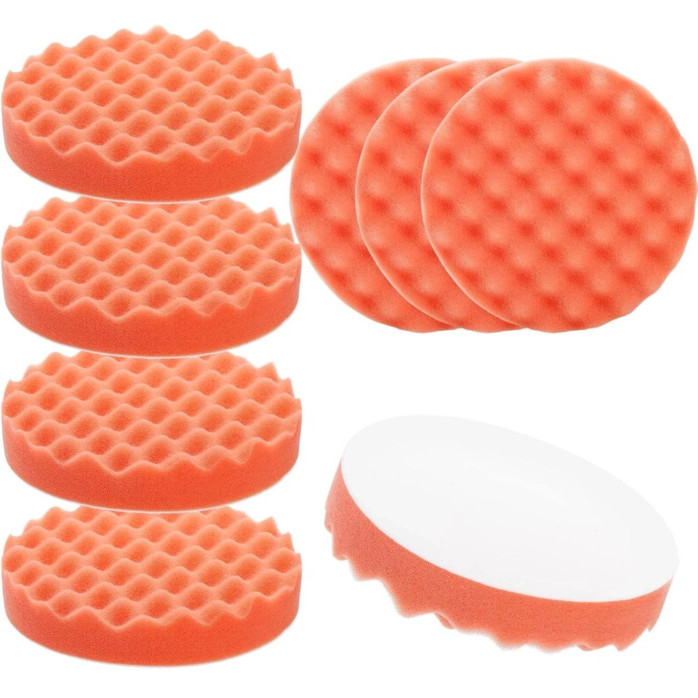 8 Pack 6" Heavy Cutting Pad Waffle Buffing Pads, Orange Microfiber Buffing Pads,
