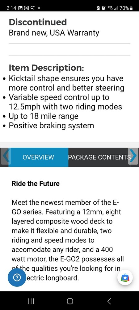 Yuneec E-GO 2 Electric Longboard in Deep Mint color( Needs Remote/charger