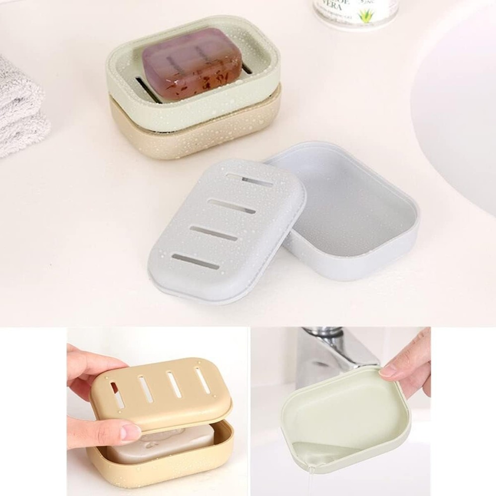 4 Pack Plastic Soap Dish Soap Container Double Layer Draining Soap Holder