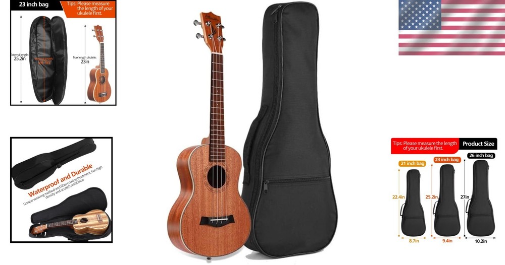 Elegant Waterproof 23in Ukulele Case with Thick Padding & Adjustable Straps