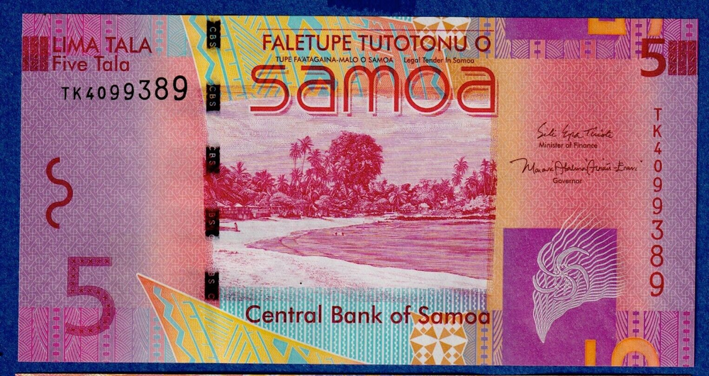 Samoa 5 Tala (2017) P-38c UNC Banknote - Beach