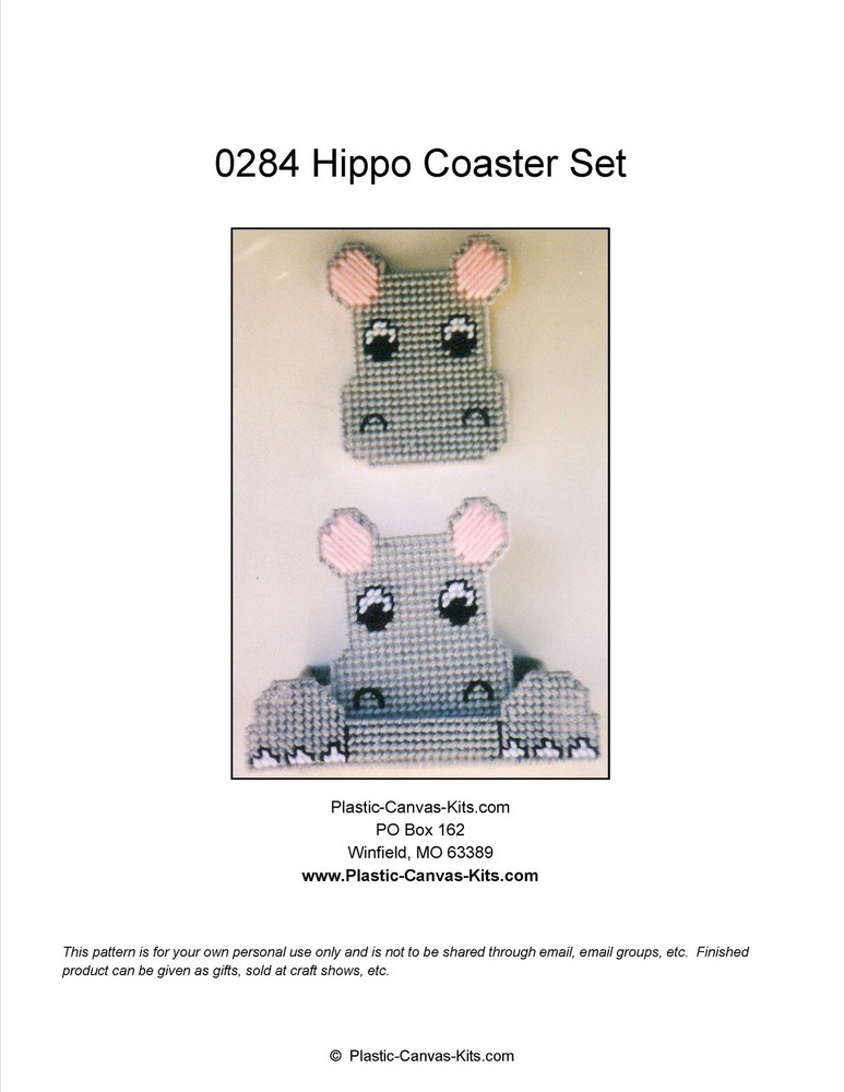 Hippo  Coaster Set-Plastic Canvas Pattern or Kit