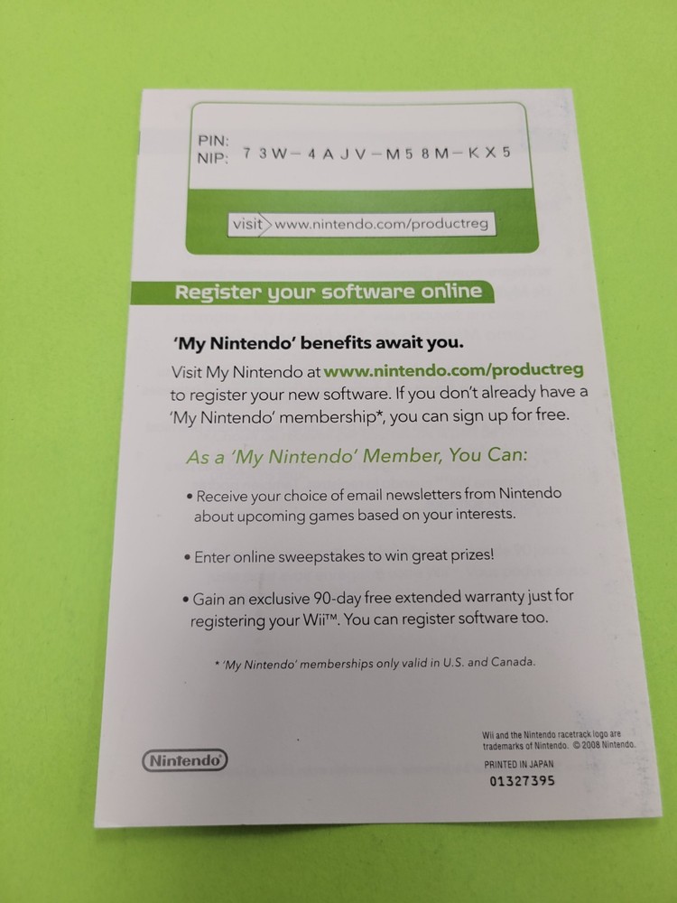 Wii Fit Registration Insert Nintendo Wii Instruction Insert Only
