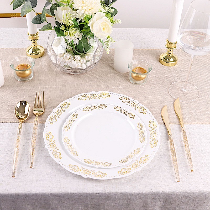 24 Clear 9" Plastic Knives Gold Glittered Handle Disposable Wedding Tableware