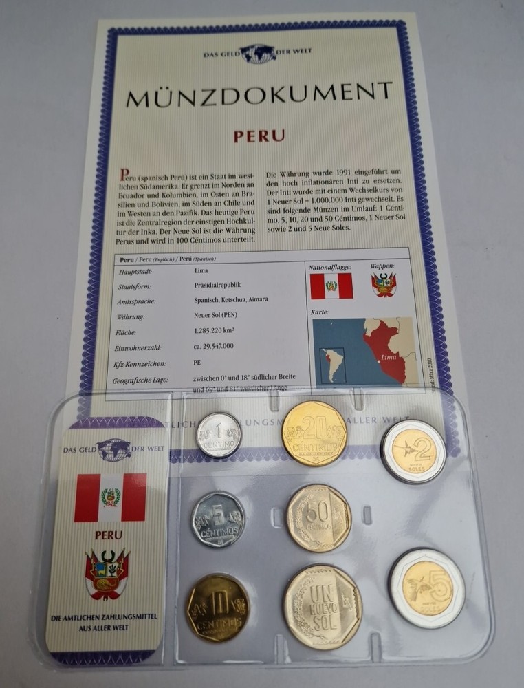 1 Centimo - 5 Soles  2005/2009 Excellent Condition Coins Set Peru 🇵🇪