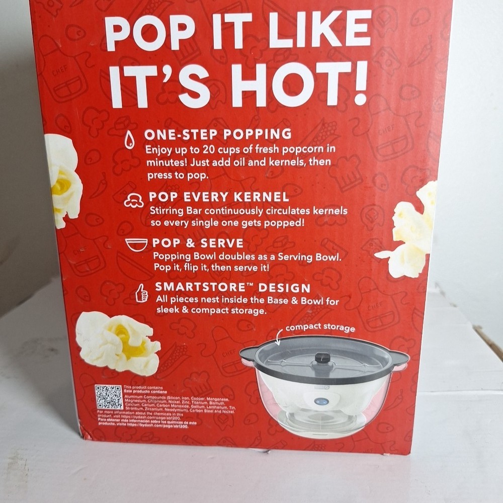 Dash SmartStore Stirring Popcorn Maker 20 Cups ,Ceramic Nonstick Coating