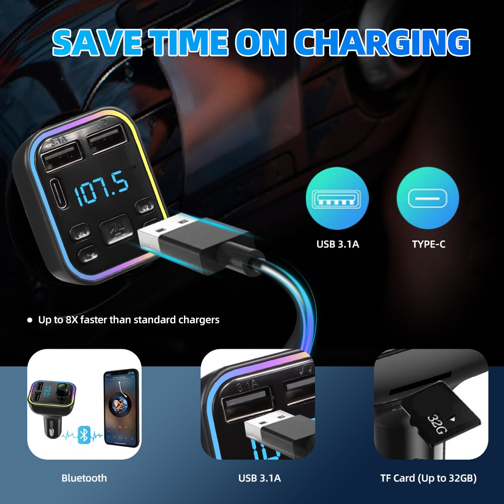 2PCS Car Handsfree FM Transmitter Adapter Wireless Bluetooth Receiver MP3 Player