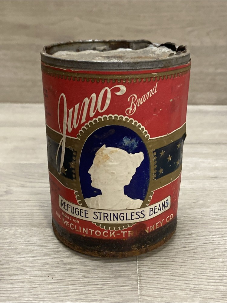 (2) Juno Brand Refugee Stringless Beans Advertising Cans Grocery