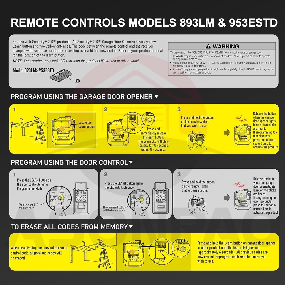 LiftMaster 893LM Remote Control - Pack of 3