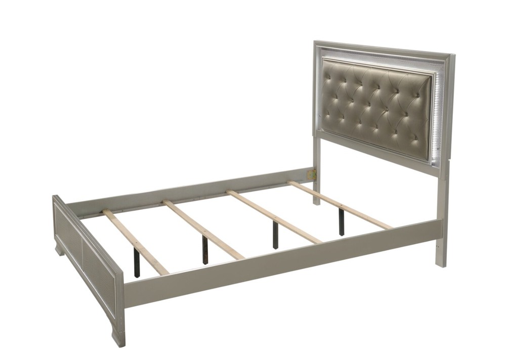 Modern 3pc Queen Size Upholstered LED Backlit HB Panel Bed Chest Nightstand Set