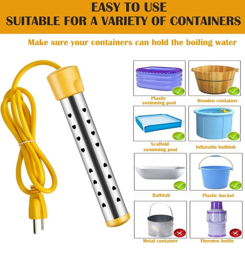 Immersion Water Heater 1500W Bucket Boiler Stainless Steel With LCD Thermometer