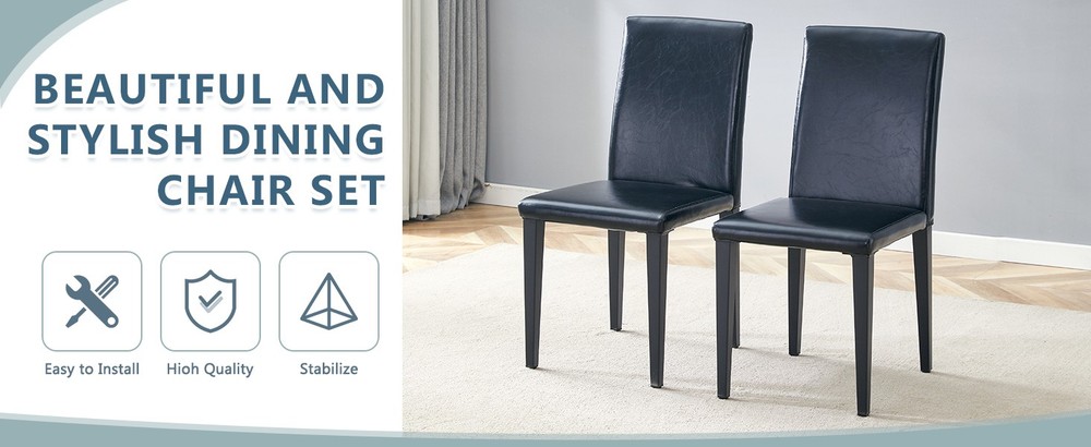 Four black PU dining chairs, simple and versatile, comfortable and accompanied