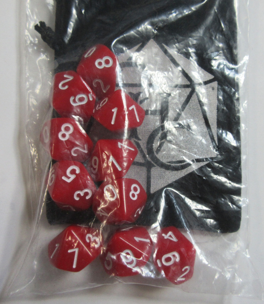 Polyhedral 7 piece  Dice Set with Bag - Red Opaque