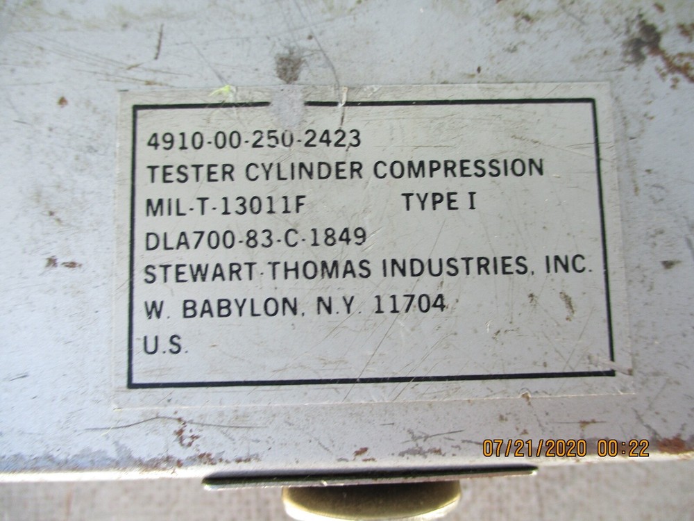 Stewart-Thomas Ind. Compression Tester Mil-T 13011F Type 1 With Case