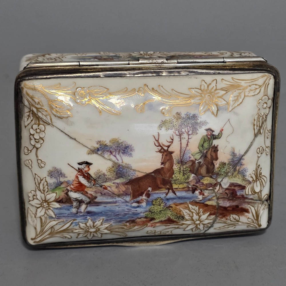 Very Fine Antique KPM table snuff box silver mount