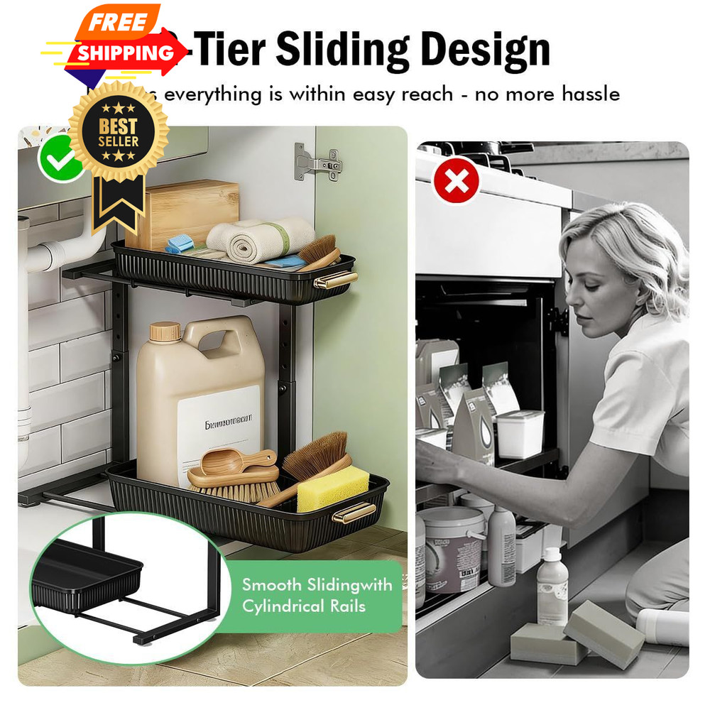 ARSTPEOE Under Sink Organizer - 2 Packs Multi-Purpose Pull-Out 2 Pack, Black