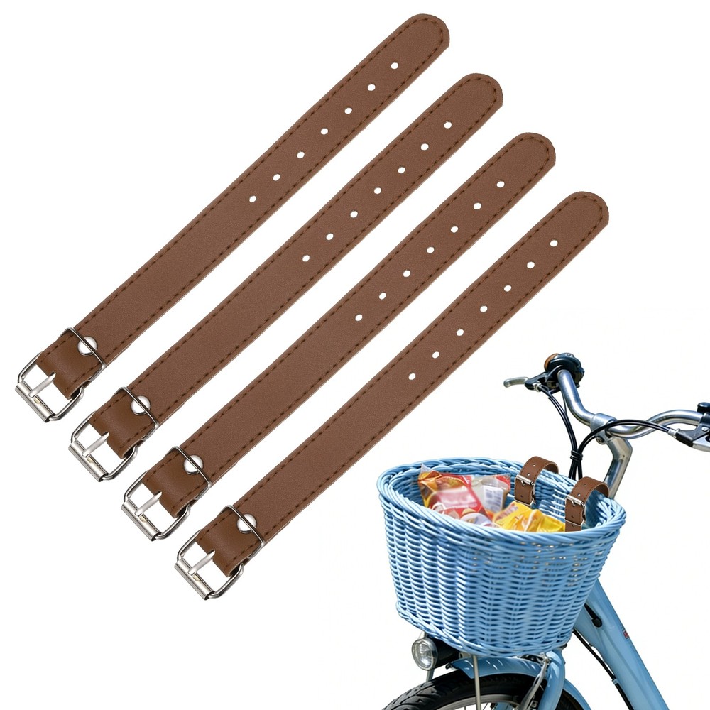 4 Pcs Adjustable Leather Bicycle Basket Strap, Brown