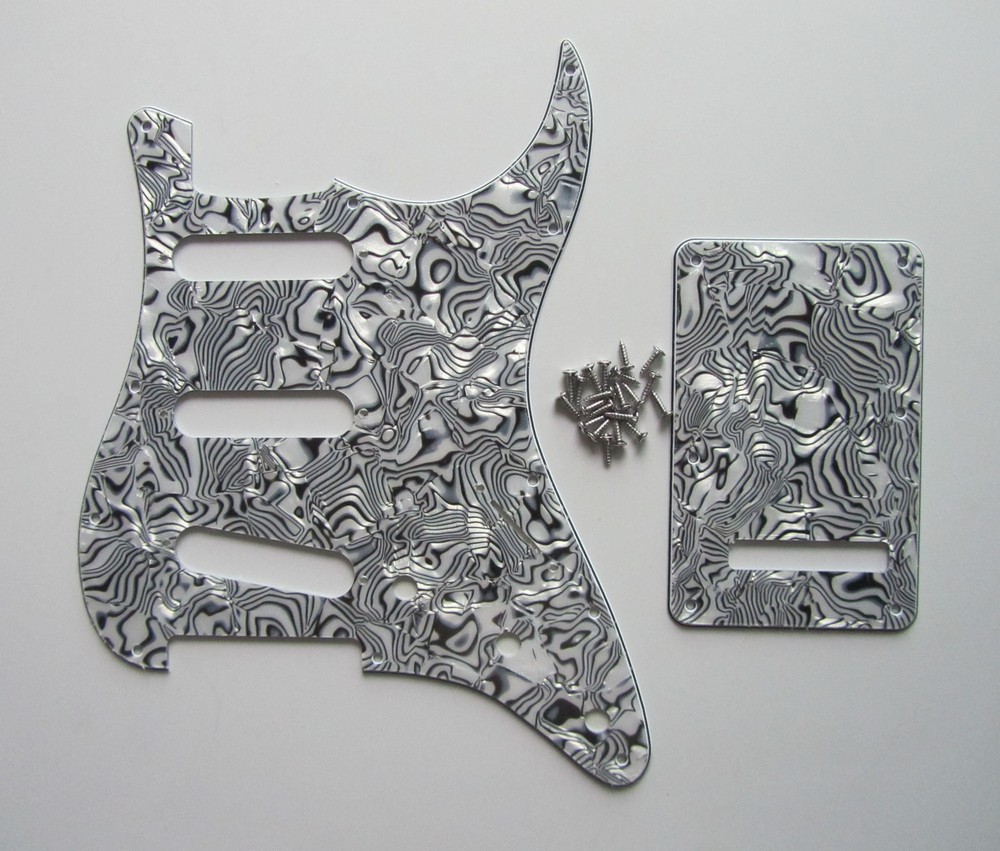 ST Pickguard,Back Plate and Screws SSS White/Black Shell