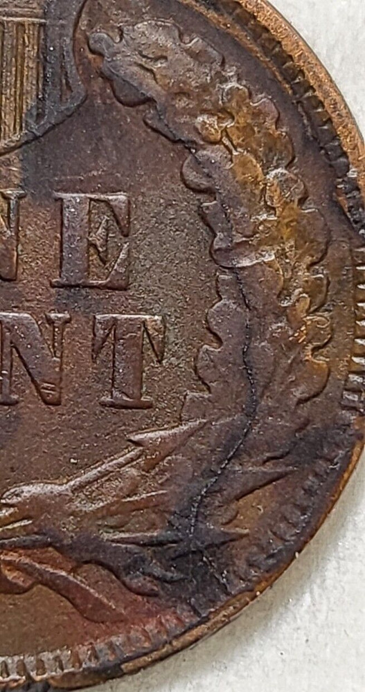 1906 Indian Head Cent With Large Die Crack On Reverse