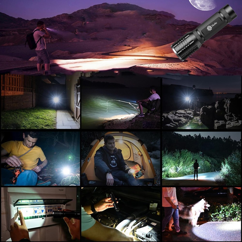 Skylla Flashlight LED Torch Tactical Small Flashlights Silver + Black