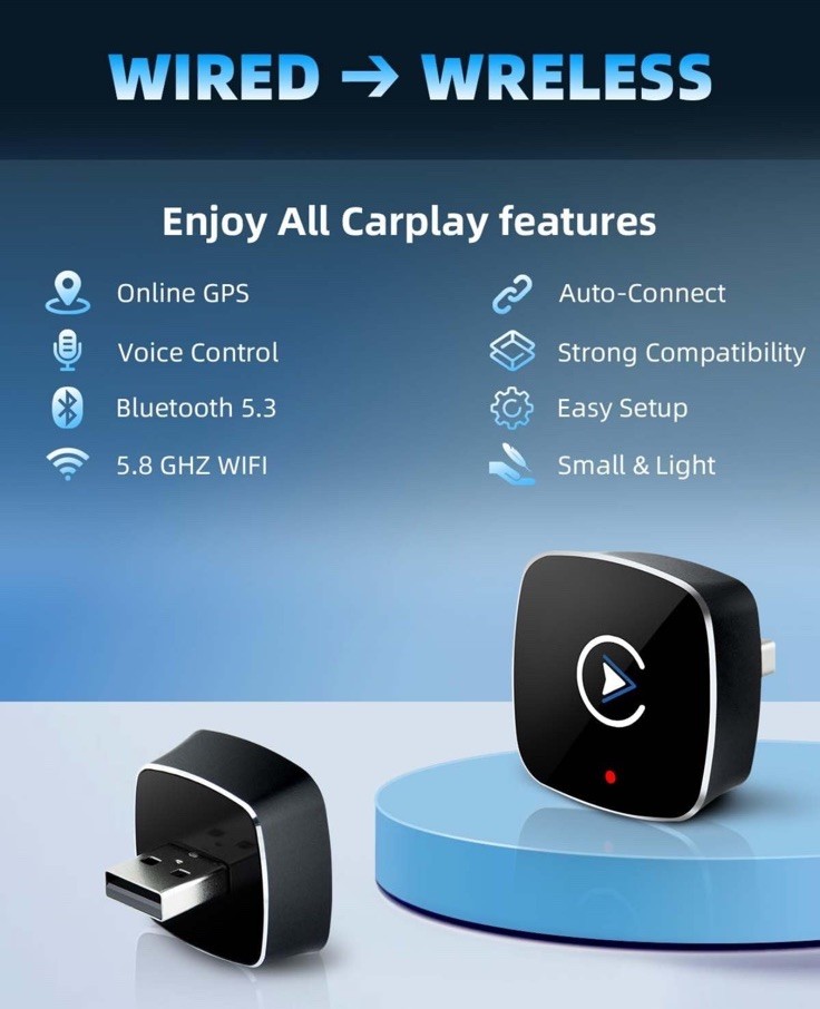 Wireless CarPlay & Android Auto Adapter A1 – Plug & Play – Open Box