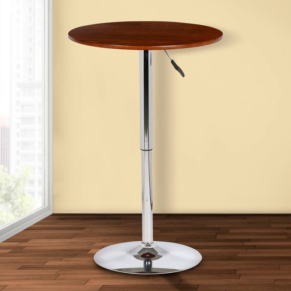 Bentley Modern Chrome Round Pub Table 23 1/2" Wide Silver Walnut Wood Adjustable