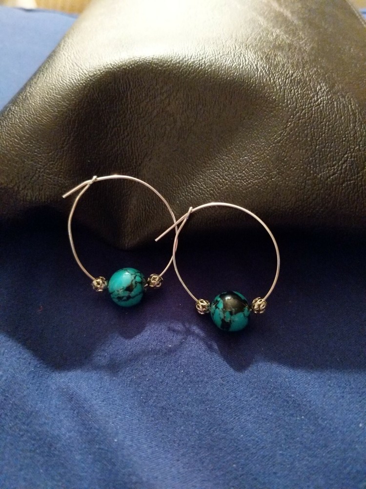 Handmade Green And Black Loop Earrings - A