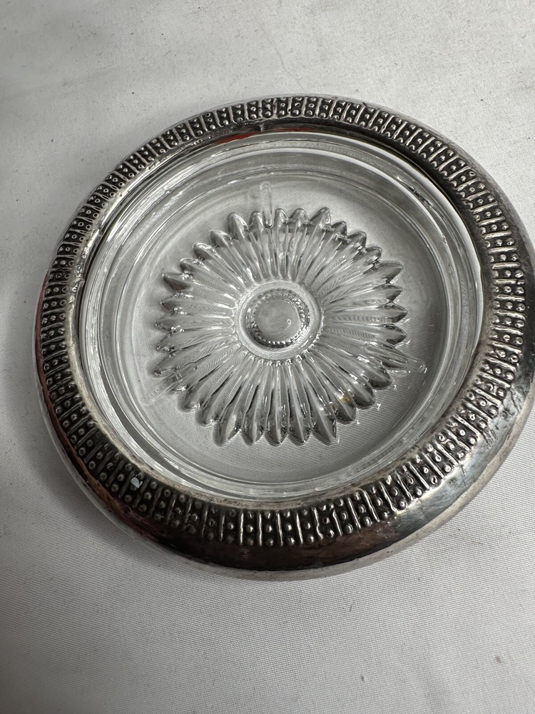 Glass Bowl Silver Plated Italy 4”
