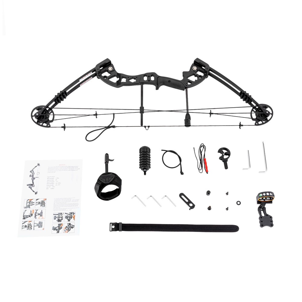 Black Right-Hand Compound Bow Kit for Beginners - Adjustable 30-55 lbs