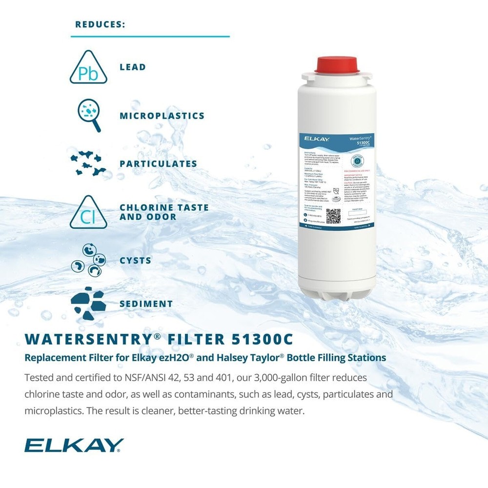 Elkay 51300C WaterSentry Lead + Microplastics NSF/ANSI Certified Filter (Bott...
