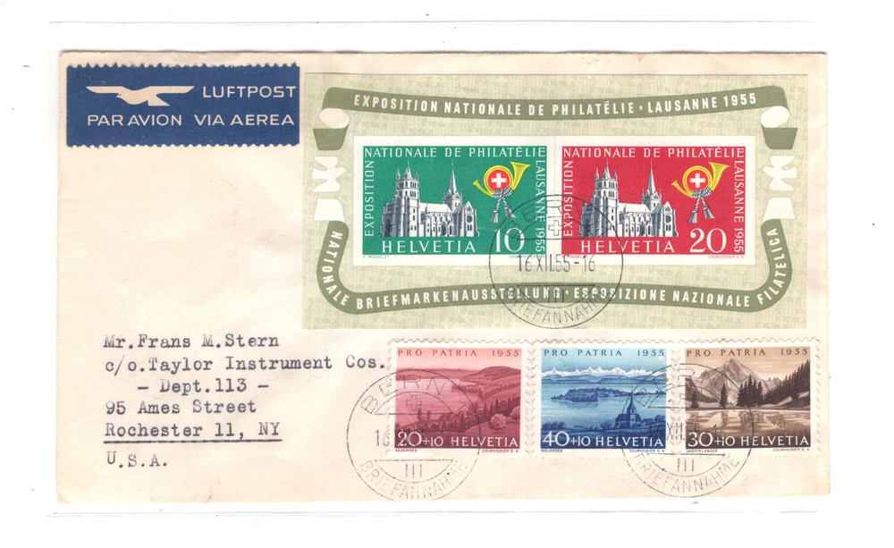 Switzerland  352a  sheet  on  cover  to  US