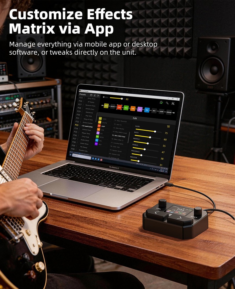 LEKATO ME-05 Guitar Processor Amp Cab Sim Bluetooth 24-bit USB Audio Interface