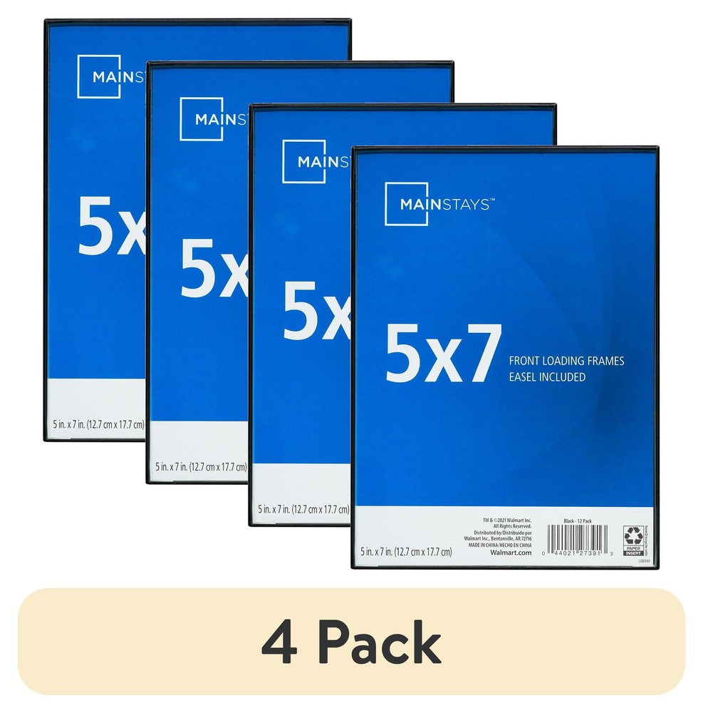 (4 pack) MS 5x7 Front Loading Tabletop / Wall Picture Frame, Black