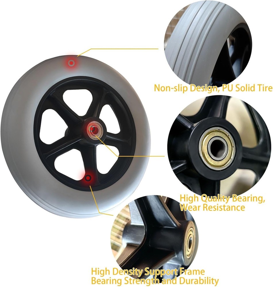 2 PCS 8 x 1.5 Inch Solid Replacement Wheels for Rollator Walker Folding Hand ...