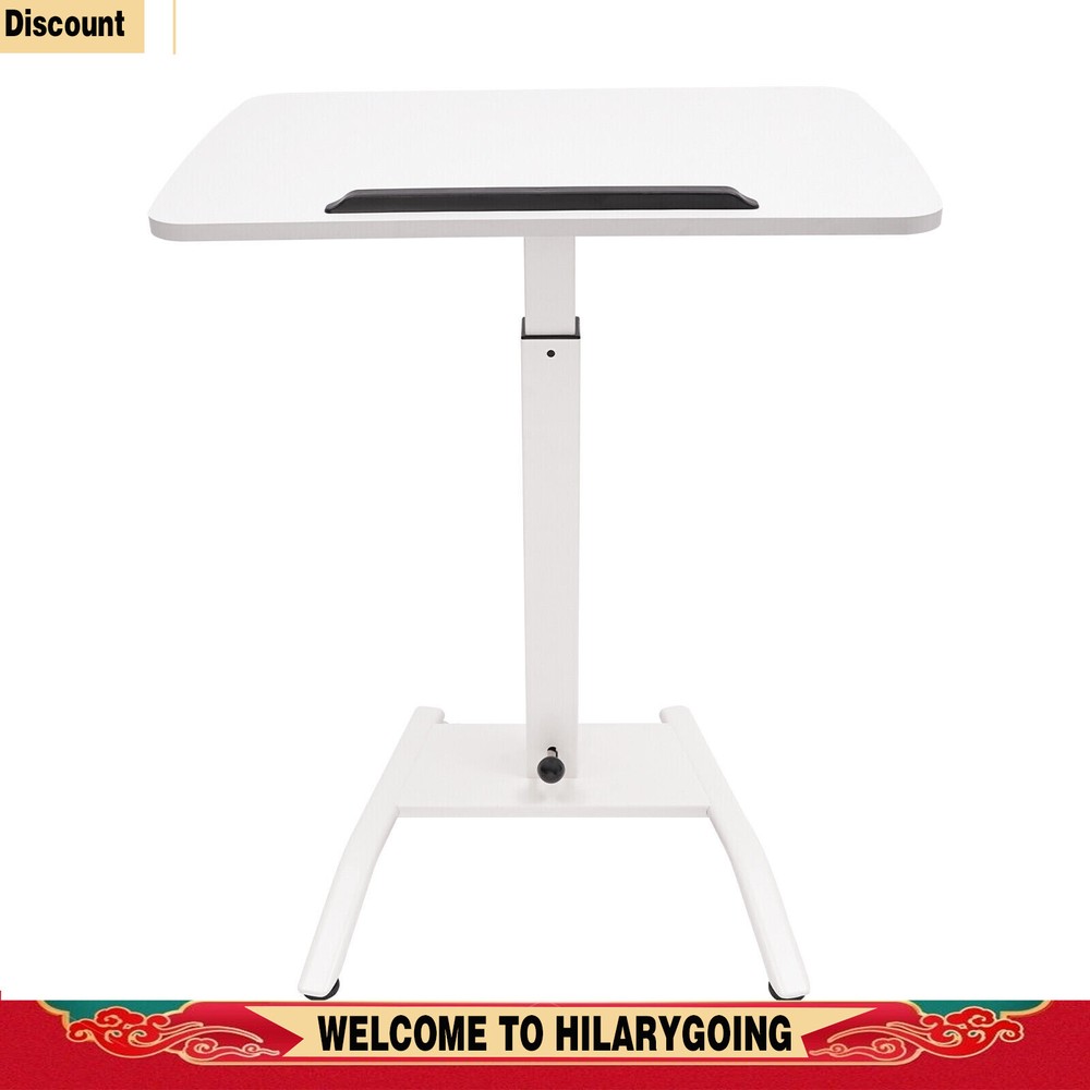 Adjustable 10°-30° Rolling Podium Desk Standing Lifting Computer Desk White