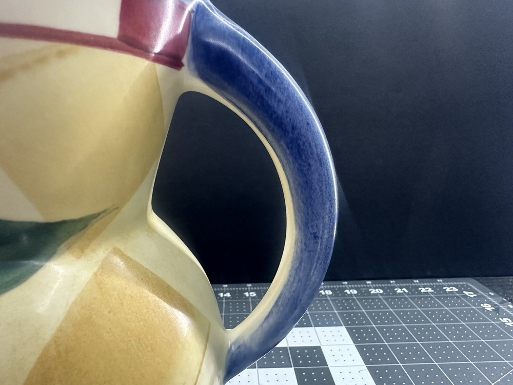 Ceramic Pitcher Checkboard Lemons Hand Painted For Lemonade Drinks Punch