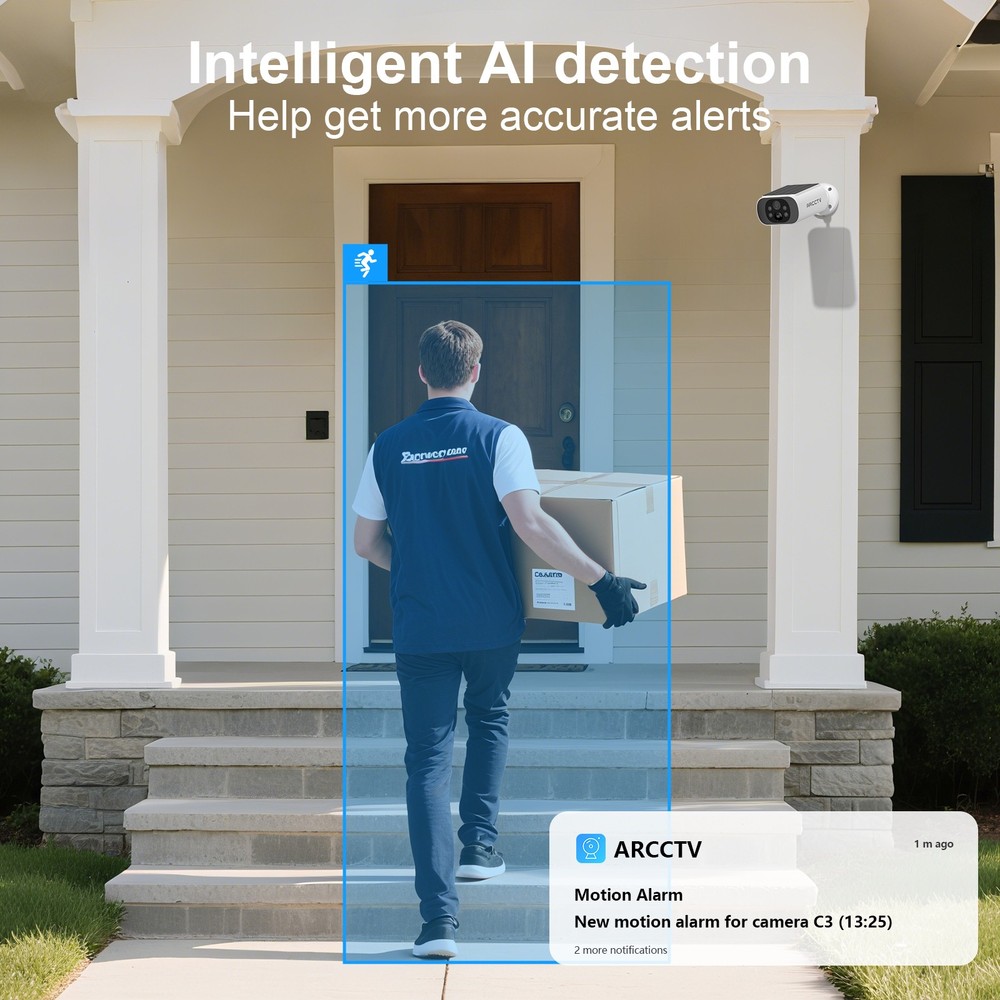 ARCCTV 4MP Solar 100%Wireless Security Camera 4-Pack -Smart Human Detection,IP66