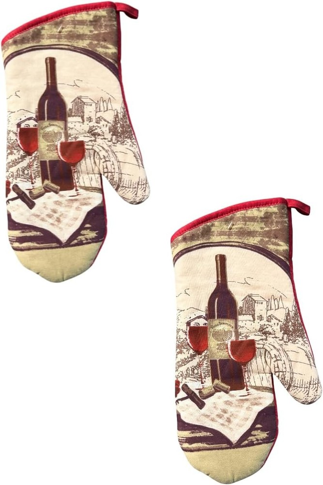 4 PCS Red Wine Grapes Cheese Rustic Vineyard Kitchen Set Oven Mitts & Potholders