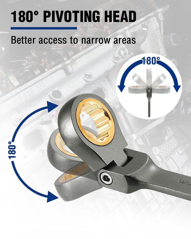 WORKPRO 10 mm Flex-Head Ratcheting Combination Wrench, Cr-V 10 mm, Silver