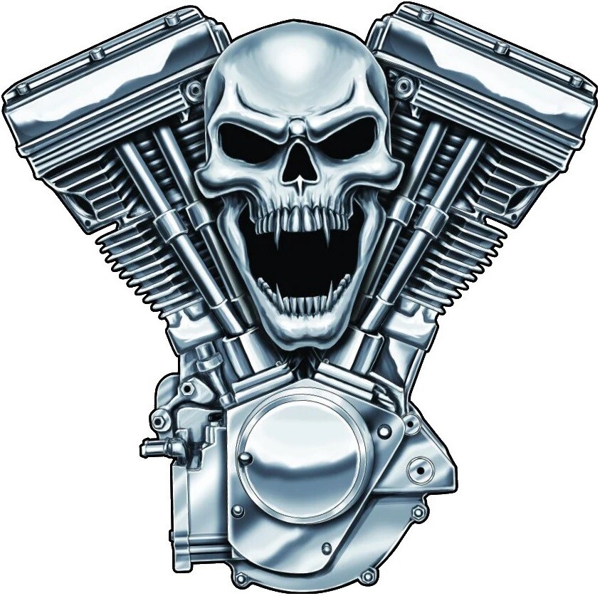 V TWIN WITH SKULL WINDOW STICKER TOOLBOX STICKER DECAL ENGINE