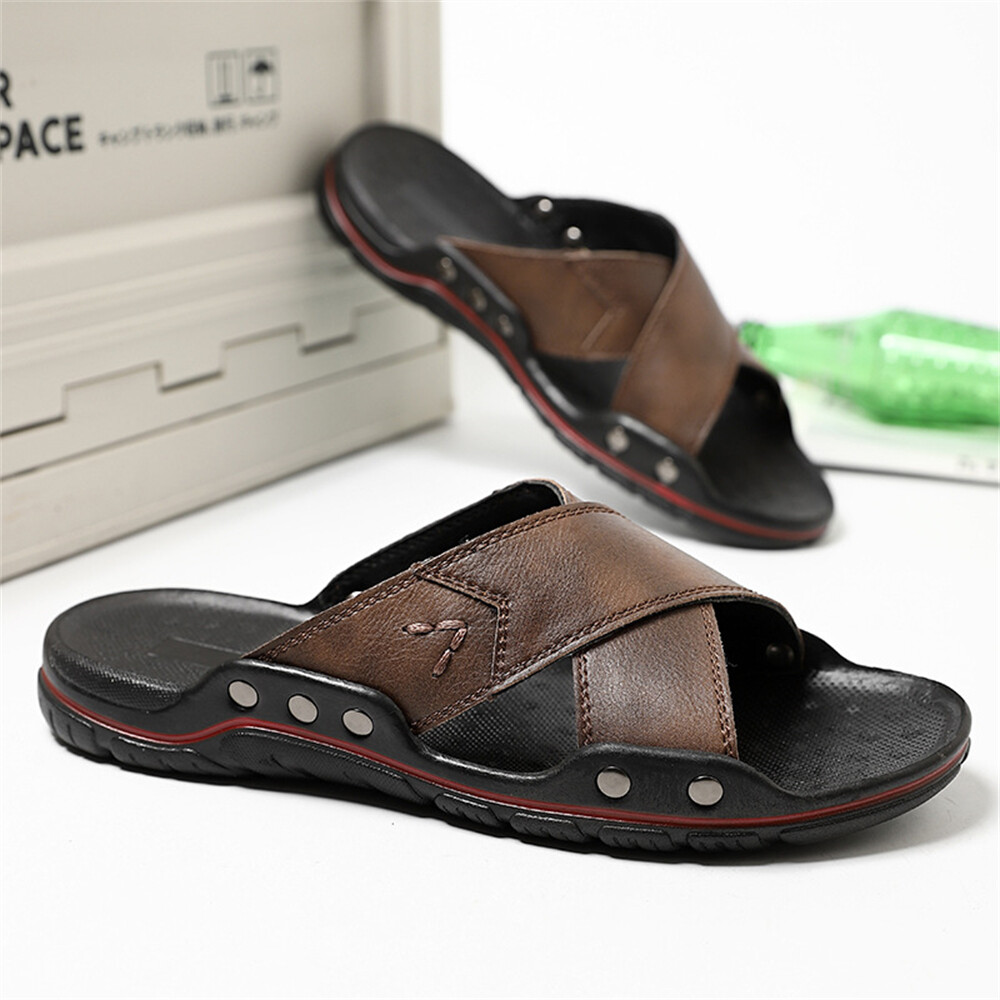 Men's Genuine Leather Slide Sandal