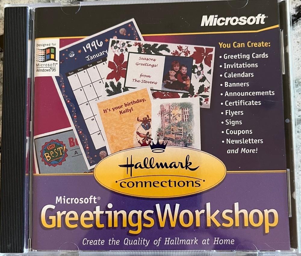 Misrosoft Greetings Workshop (CD-ROM, 1996) Hallmark PC Software for Windows 95