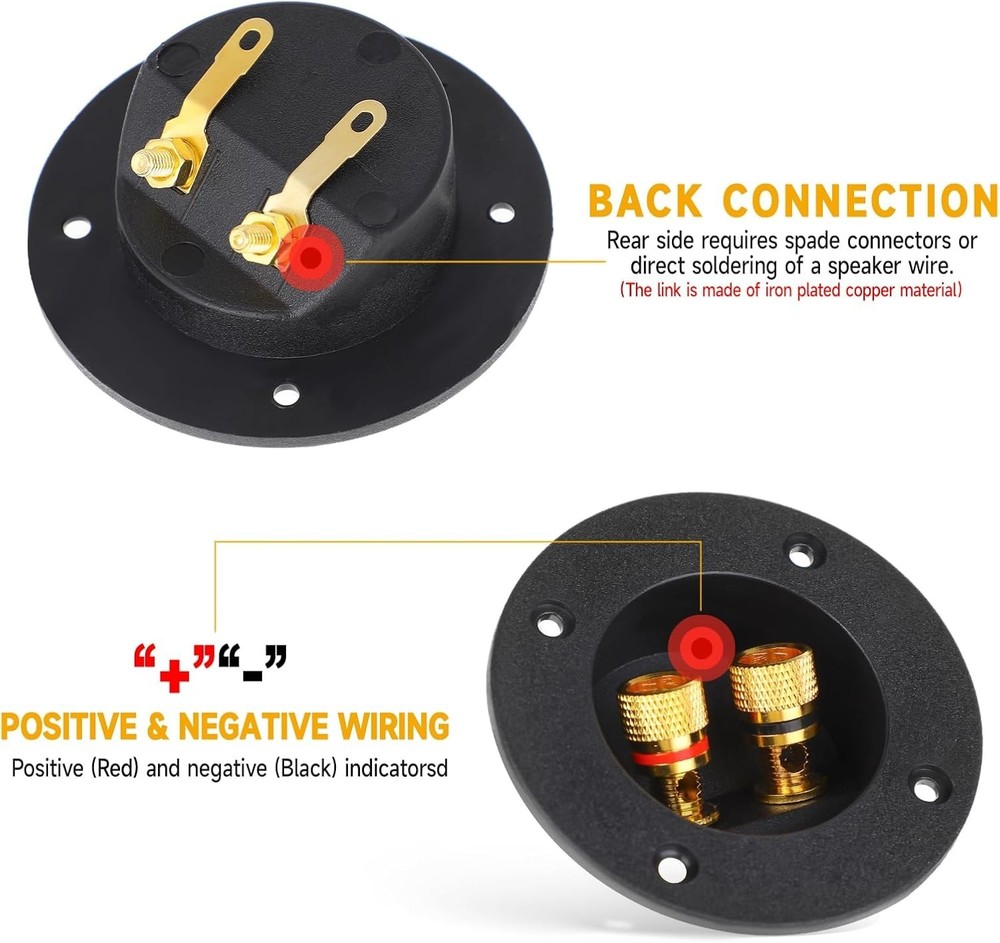 2 Pack Speaker Terminal Cup 3" 2-Way Spring Loaded Connector for Subwoofer