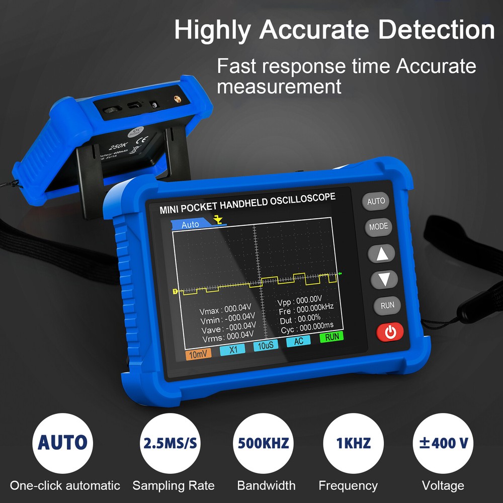 Mini Oscilloscope Handheld - 500kHz Bandwidth, AUTO Set, Perfect for Electronics